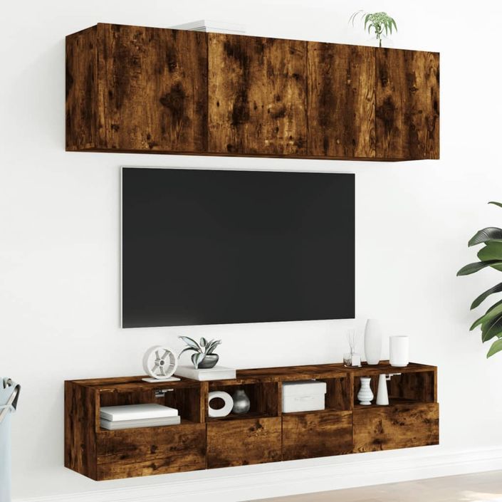 Meubles TV muraux 2 pcs chêne fumé 40x30x30cm bois d'ingénierie - Photo n°4