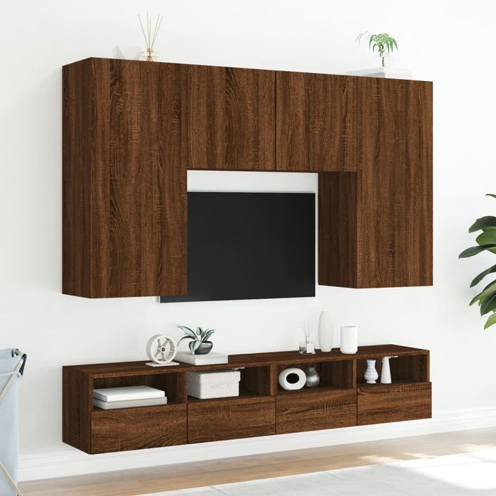 Meubles TV muraux 2 pcs chêne marron 80x30x30cm bois ingénierie - Photo n°4