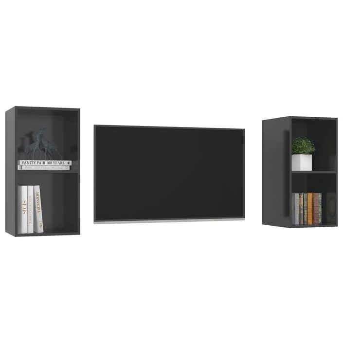 Meubles TV muraux 2 pcs Gris brillant - Photo n°3