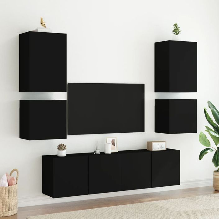 Meubles TV muraux 2 pcs noir 40,5x30x40 cm bois d'ingénierie - Photo n°4