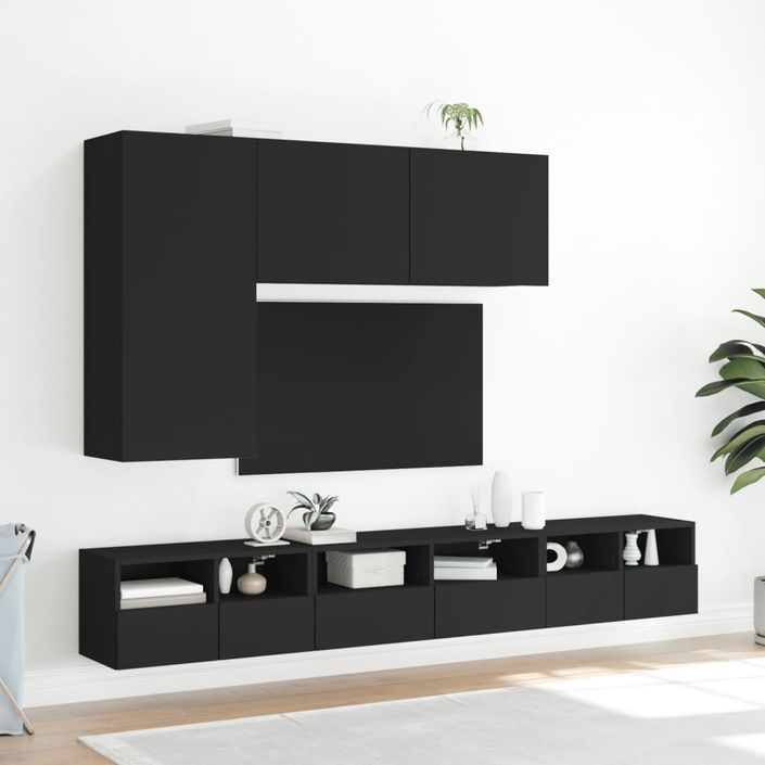 Meubles TV muraux 2 pcs noir 60x30x30 cm bois d'ingénierie - Photo n°4