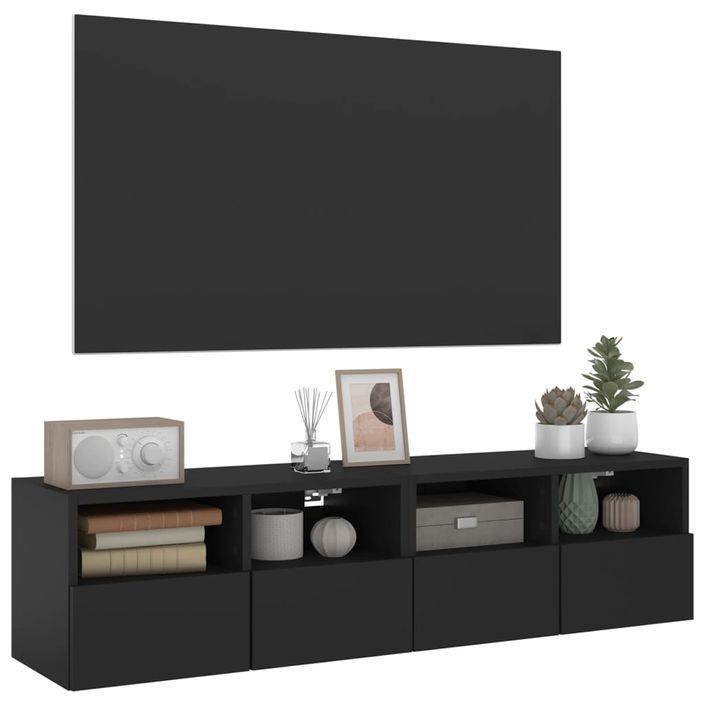 Meubles TV muraux 2 pcs noir 60x30x30 cm bois d'ingénierie - Photo n°6