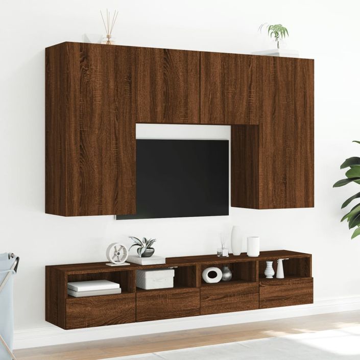 Meubles TV muraux 2pcs chêne marron 100x30x30cm bois ingénierie - Photo n°4