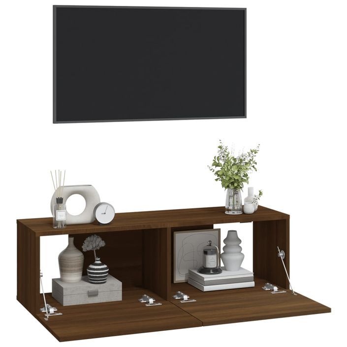 Meubles TV muraux 2pcs chêne marron 100x30x30cm bois ingénierie - Photo n°4