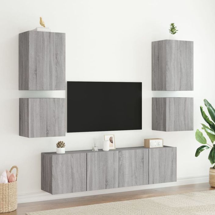 Meubles TV muraux 2pcs sonoma gris 40,5x30x40cm bois ingénierie - Photo n°4