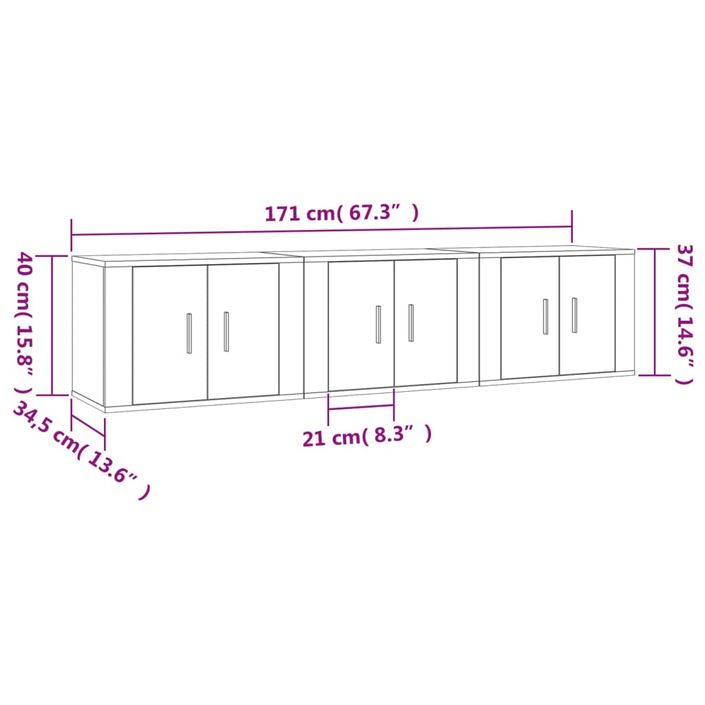 Meubles TV muraux 3 pcs chêne fumé 57x34,5x40 cm - Photo n°8