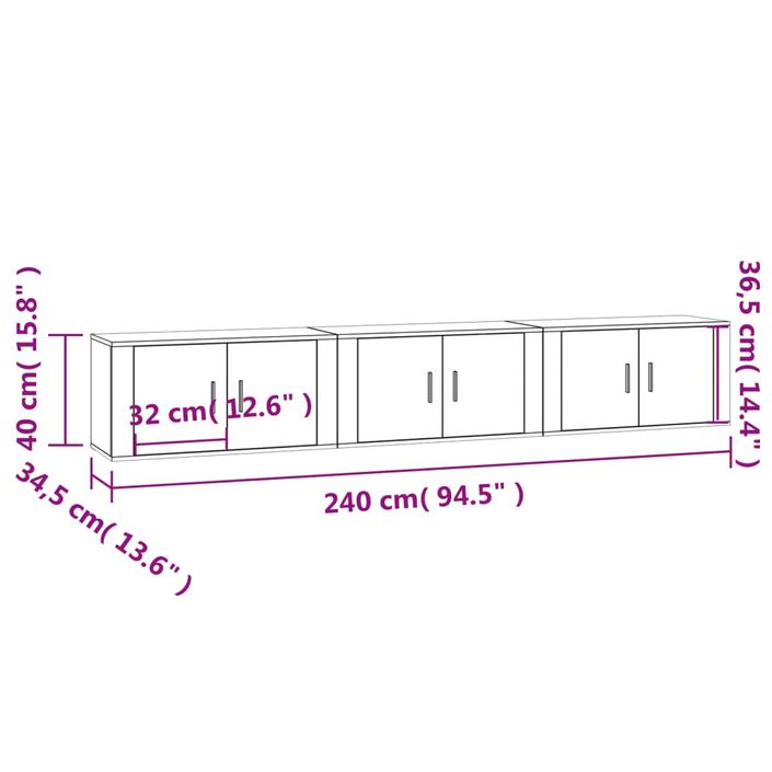 Meubles TV muraux 3 pcs chêne fumé 80x34,5x40 cm - Photo n°8