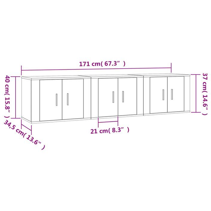 Meubles TV muraux 3 pcs noir 57x34,5x40 cm - Photo n°8