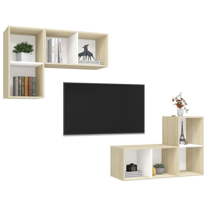 Meubles TV muraux 4 pcs Blanc et chêne sonoma 4 - Photo n°3