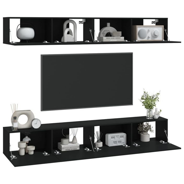 Meubles TV muraux 4 pcs Noir 100x30x30 cm - Photo n°3