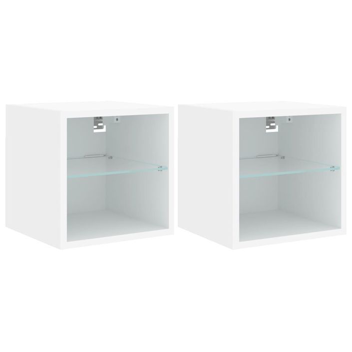 Meubles TV muraux avec lumières LED 2 pcs blanc 30x28,5x30 cm - Photo n°1