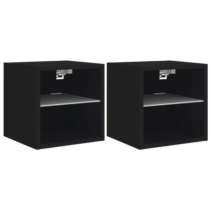 Meubles TV muraux avec lumières LED 2 pcs noir 30x28,5x30 cm - Photo n°1