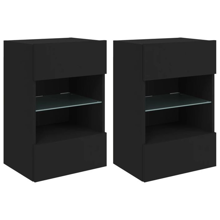 Meubles TV muraux avec lumières LED 2 pcs noir 40x30x60,5 cm - Photo n°1