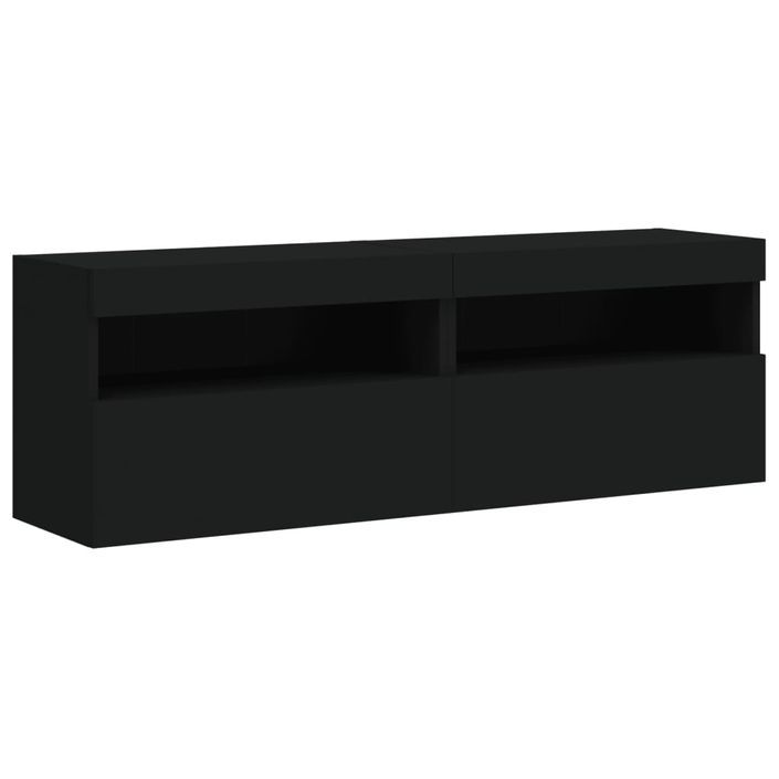 Meubles TV muraux avec lumières LED 2 pcs noir 60x30x40 cm - Photo n°3