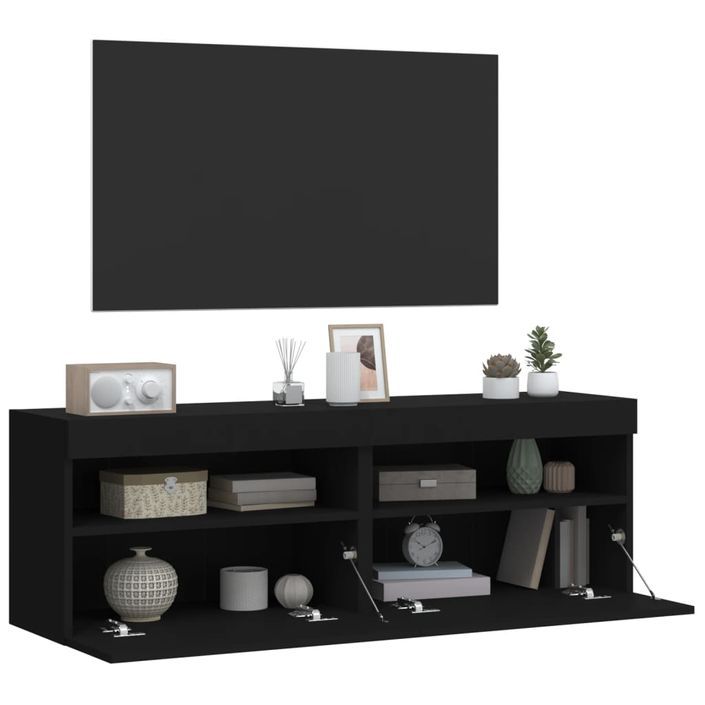 Meubles TV muraux avec lumières LED 2 pcs noir 60x30x40 cm - Photo n°7