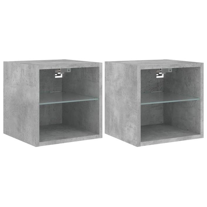 Meubles TV muraux et lumières LED 2pcs gris béton 30x28,5x30 cm - Photo n°1