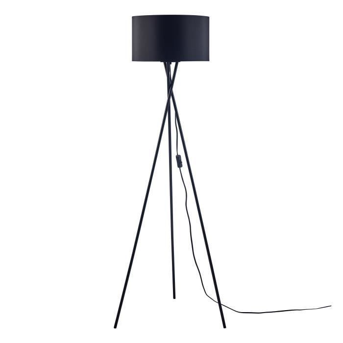 MIKADO - Lampadaire Trépied Métal Noir - Abat jour tissu Noir et doré - Diam 34 x H 140 cm - Photo n°3