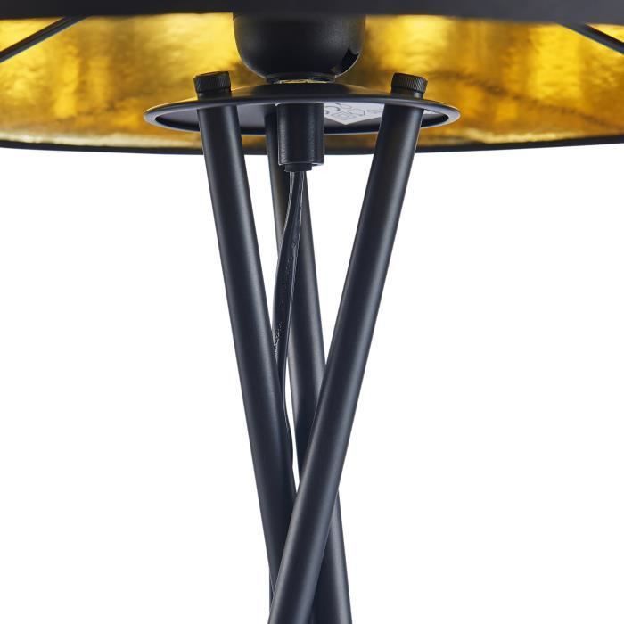 MIKADO - Lampadaire Trépied Métal Noir - Abat jour tissu Noir et doré - Diam 34 x H 140 cm - Photo n°5