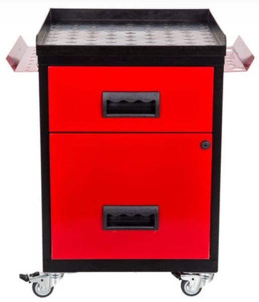 Mini servante sur roulettes 2 tiroirs métal noir et rouge Folia H 57 - Photo n°2