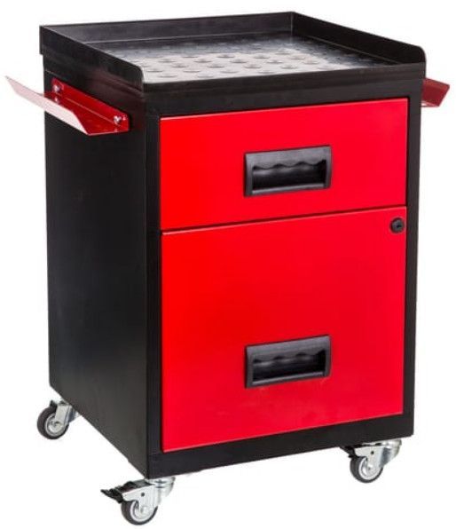 Mini servante sur roulettes 2 tiroirs métal noir et rouge Folia H 57 - Photo n°1