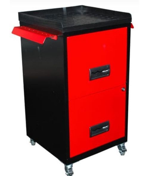 Mini servante sur roulettes 2 tiroirs métal noir et rouge Folia H 72 - Photo n°1