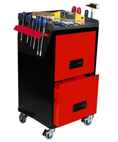 Mini servante sur roulettes 2 tiroirs métal noir et rouge Folia H 72 - Photo n°2
