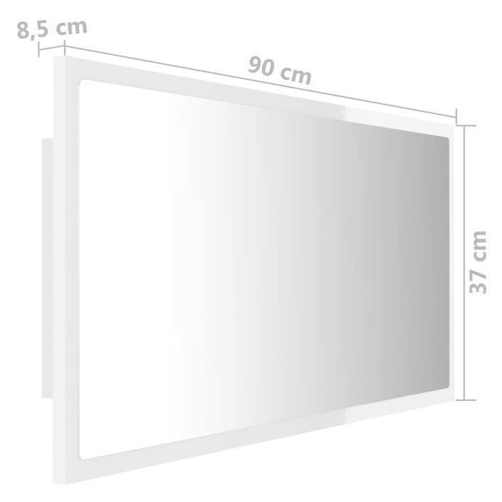Miroir à LED de bain Blanc brillant 90x8,5x37 cm - Photo n°12