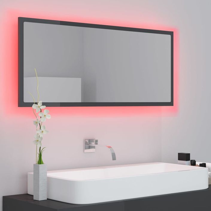 Miroir à LED de bain Gris brillant 100x8,5x37 cm - Photo n°5