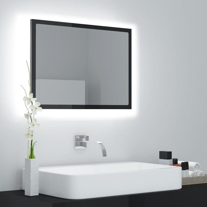 Miroir à LED de bain Noir brillant 60x8,5x37 cm - Photo n°2