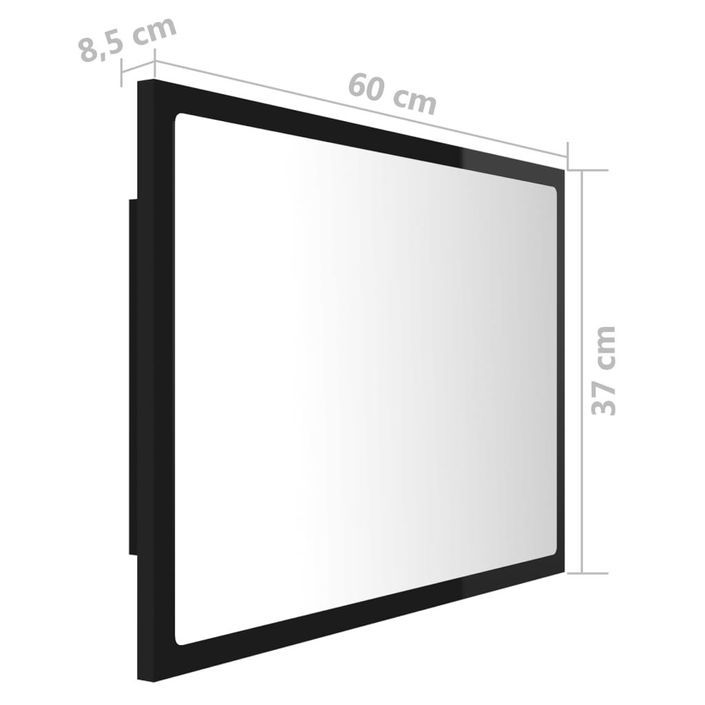 Miroir à LED de bain Noir brillant 60x8,5x37 cm - Photo n°12
