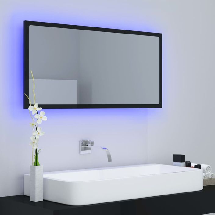 Miroir à LED de bain Noir brillant 90x8,5x37 cm - Photo n°5