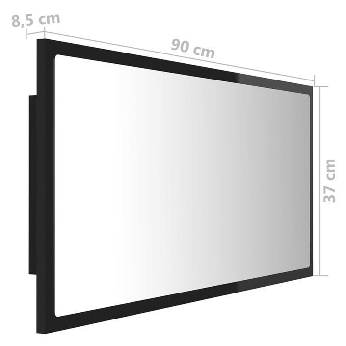 Miroir à LED de bain Noir brillant 90x8,5x37 cm - Photo n°12