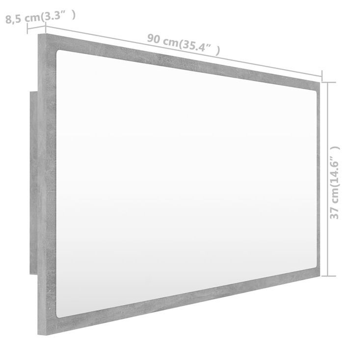 Miroir à LED de salle de bain Gris béton 90x8,5x37 cm - Photo n°12