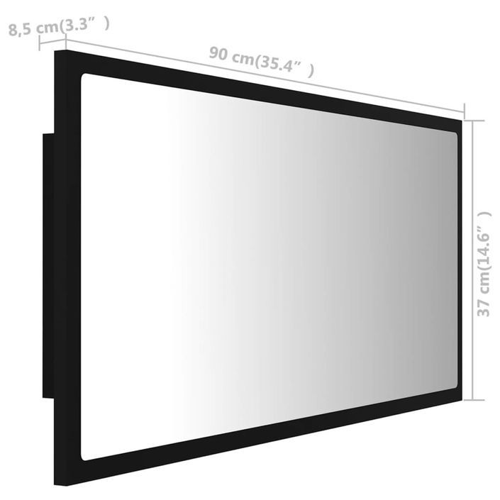 Miroir à LED de salle de bain Noir 90x8,5x37 cm - Photo n°12