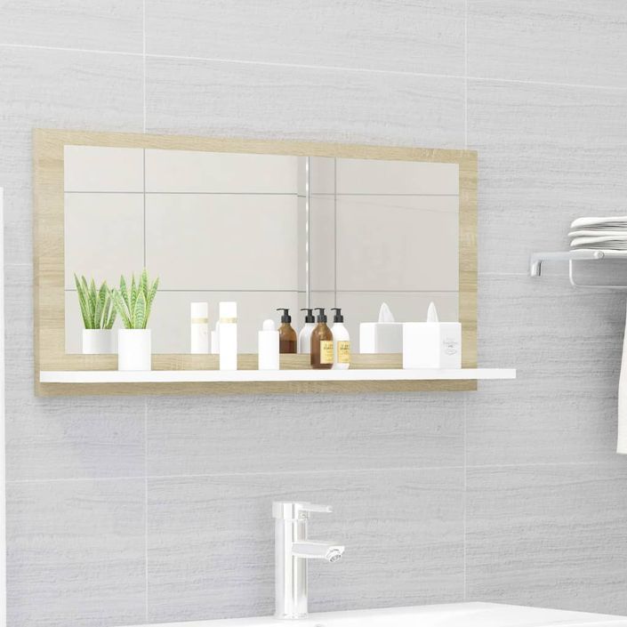 Miroir avec étagère de salle de bain Blanc et chêne sonoma 80x10,5x37 cm - Photo n°2