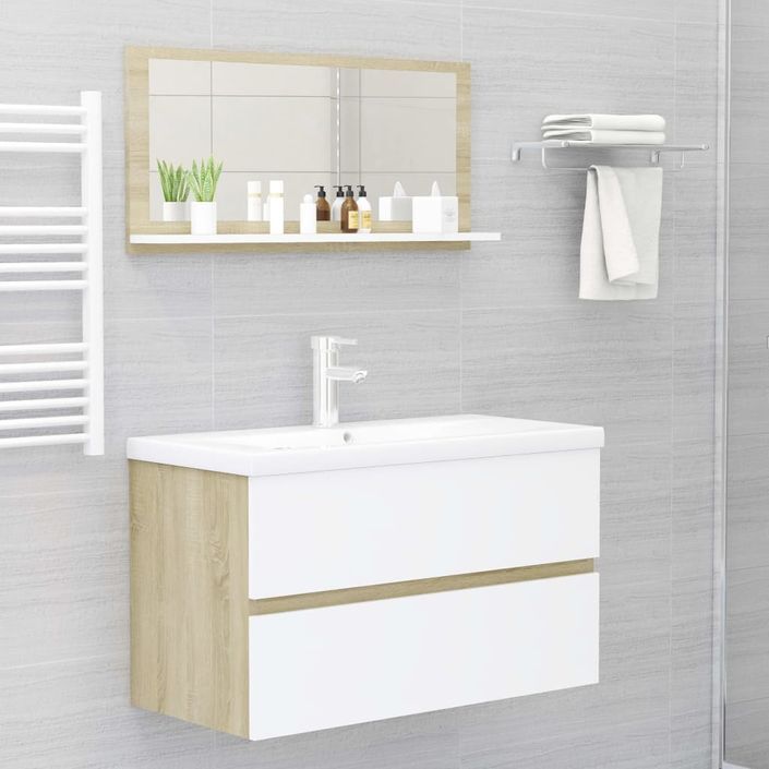 Miroir avec étagère de salle de bain Blanc et chêne sonoma 80x10,5x37 cm - Photo n°4