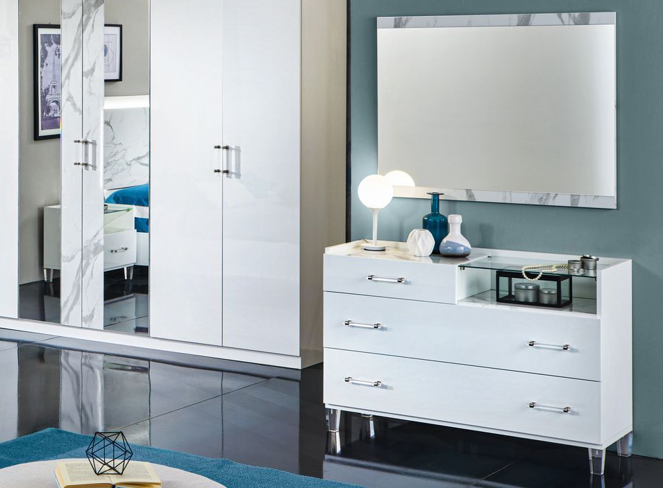 Miroir bois blanc laqué effet marbre Krystal 110 cm - Photo n°2