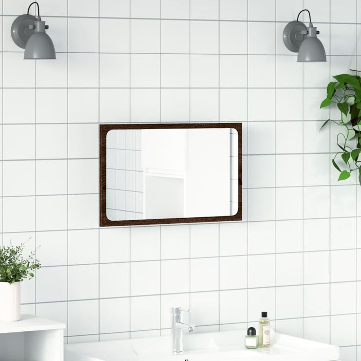 Miroir de salle de bain à LED chêne marron bois d'ingénierie - Photo n°4