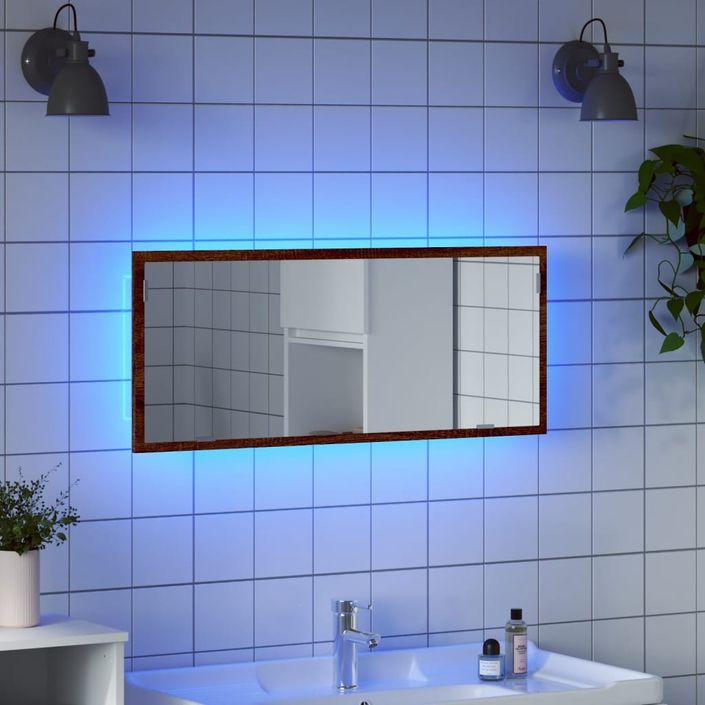 Miroir de salle de bain à LED chêne marron bois d'ingénierie - Photo n°1