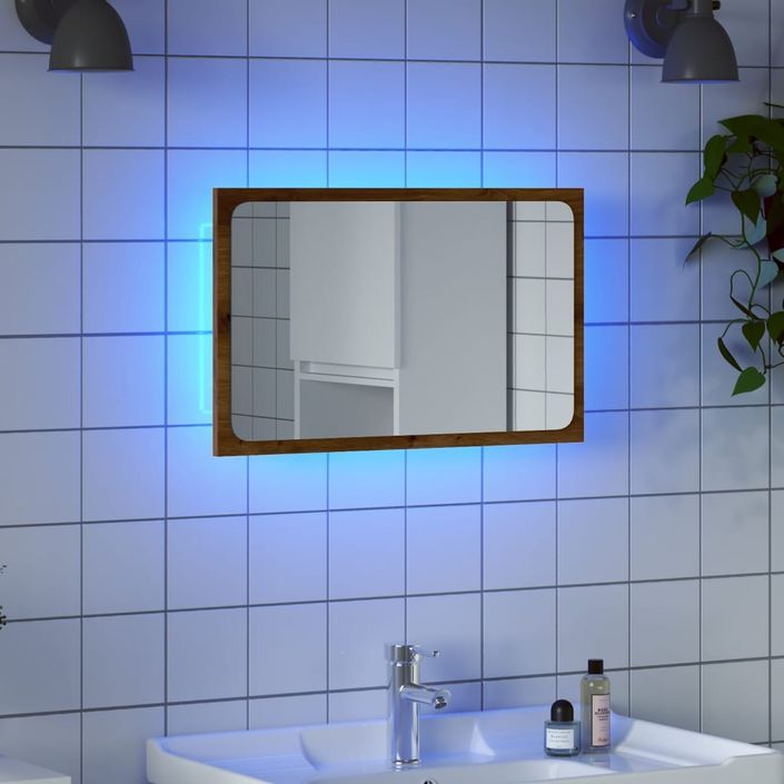 Miroir de salle de bain avec lumière LED chêne artisanal - Photo n°1