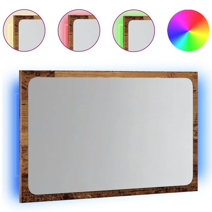 Miroir de salle de bain avec lumière LED vieux bois 60x8,5x38cm - Photo n°2