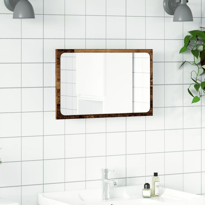 Miroir de salle de bain avec lumière LED vieux bois 60x8,5x38cm - Photo n°4