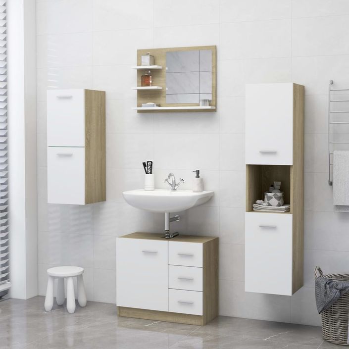 Miroir de salle de bain Blanc et chêne sonoma 60x10,5x45 cm - Photo n°4