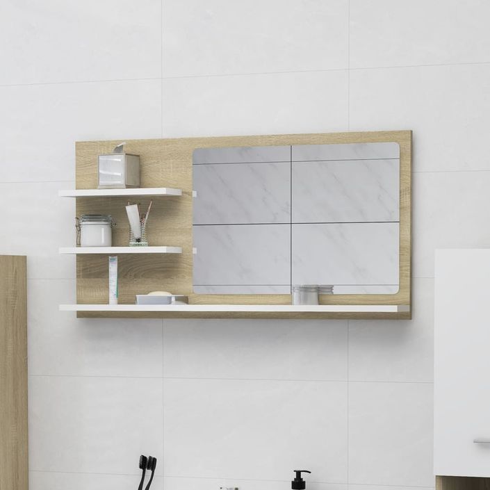 Miroir de salle de bain Blanc et chêne sonoma 90x10,5x45 cm - Photo n°2