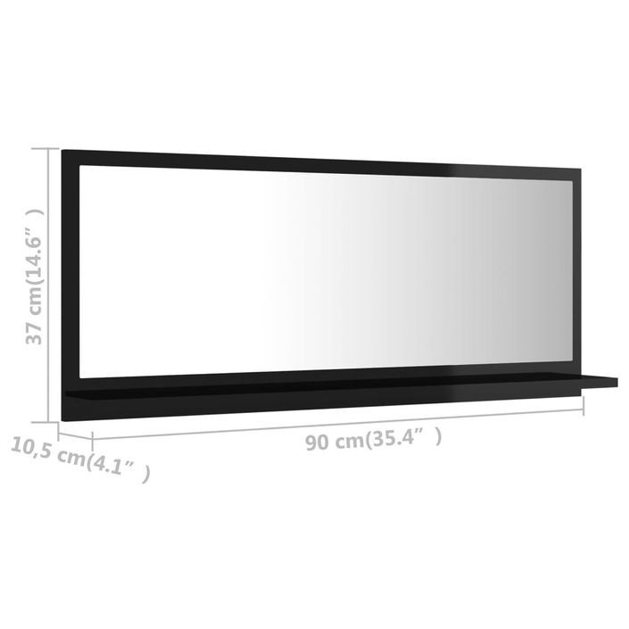 Miroir de salle de bain Noir brillant 90x10,5x37 cm - Photo n°7