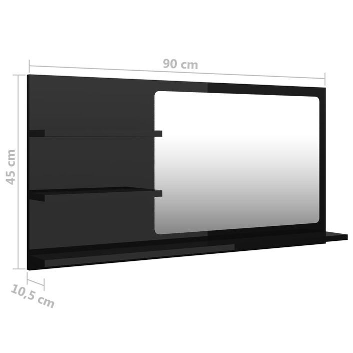Miroir de salle de bain Noir brillant 90x10,5x45 cm - Photo n°7