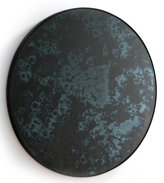 Miroir mural rond métal noir et miroir vieilli bleu Picty - Photo n°1