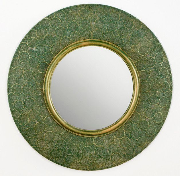 Miroir mural rond métal vert et doré Canva - Photo n°1