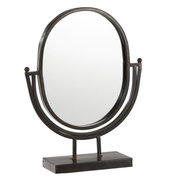 Miroir ovale sur pied verre et métal noir Ocel - Photo n°1