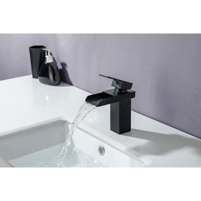 Mitigeur pour vasque et lavabo - Mécanique - Noir mat - OCEANIC - En cascade - En laiton - Photo n°5